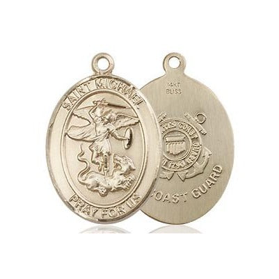 St. Michael Coast Guard Medal Necklace - 14K Gold - 3/4 Inch Tall x 1/2 Inch Wide with 18" Chain