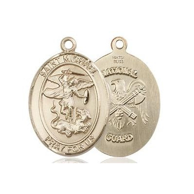 St. Michael National Guard Medal Necklace - 14K Gold - 3/4 Inch Tall x 1/2 Inch Wide with 18" Chain