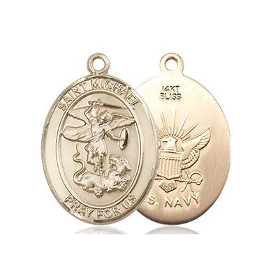 St. Michael Navy Medal Necklace - 14K Gold - 3/4 Inch Tall x 1/2 Inch Wide with 18" Chain