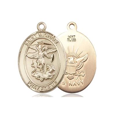 St. Michael Navy Medal - 14K Gold - 3/4 Inch Tall x 1/2 Inch Wide