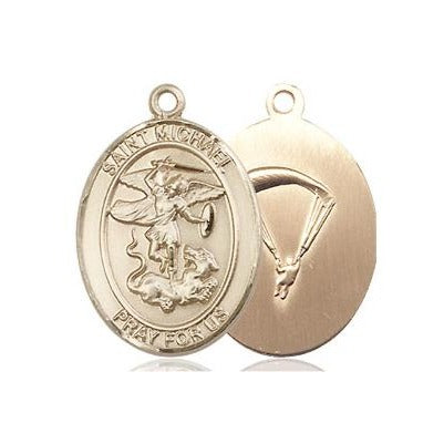 St. Michael Paratrooper Medal Necklace - 14K Gold - 3/4 Inch Tall x 1/2 Inch Wide with 24" Chain