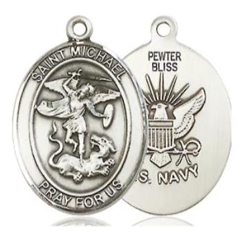 St. Michael Navy Medal - Pewter - 3/4 Inch Tall x 1/2 Inch Wide