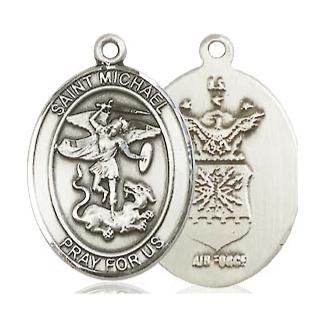 St. Michael Air Force Medal - Sterling Silver - 3/4 Inch Tall x 1/2 Inch Wide