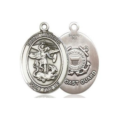 St. Michael Coast Guard Medal Necklace - Sterling Silver - 3/4 Inch Tall x 1/2 Inch Wide with 18" Chain