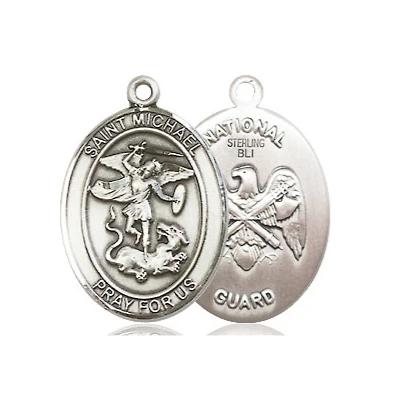 St. Michael National Guard Medal Necklace - Sterling Silver - 3/4 Inch Tall x 1/2 Inch Wide with 18" Chain