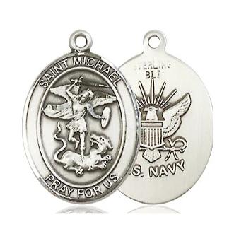 St. Michael Navy Medal - Sterling Silver - 3/4 Inch Tall x 1/2 Inch Wide