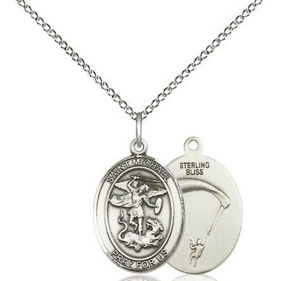 St. Michael Paratrooper Medal Necklace - Sterling Silver - 3/4 Inch Tall x 1/2 Inch Wide with 18" Chain