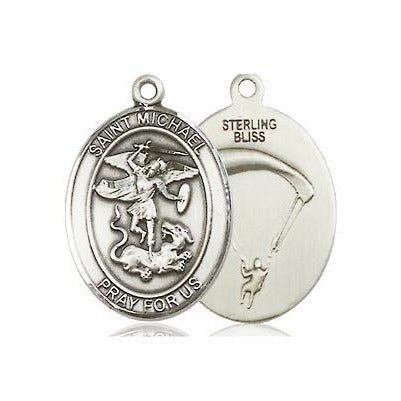 St. Michael Paratrooper Medal Necklace - Sterling Silver - 3/4 Inch Tall x 1/2 Inch Wide with 24" Chain