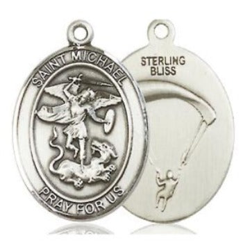 St. Michael Paratrooper Medal - Sterling Silver - 3/4 Inch Tall x 1/2 Inch Wide