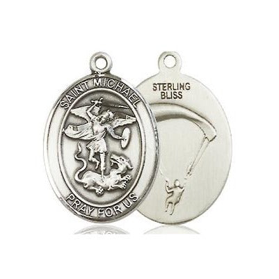 St. Michael Paratrooper Medal Necklace - Sterling Silver - 3/4 Inch Tall x 1/2 Inch Wide with 18" Chain