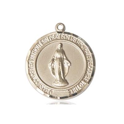 Miraculous Medal Necklace - 14K Gold - 3/4 Inch Tall by 5/8 Inch Wide with 18" Chain
