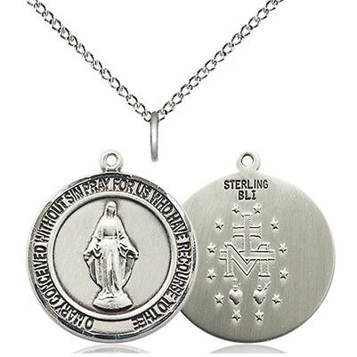 Miraculous Medal Necklace - Sterling Silver - 3/4 Inch Tall by 5/8 Inch Wide with 18" Chain