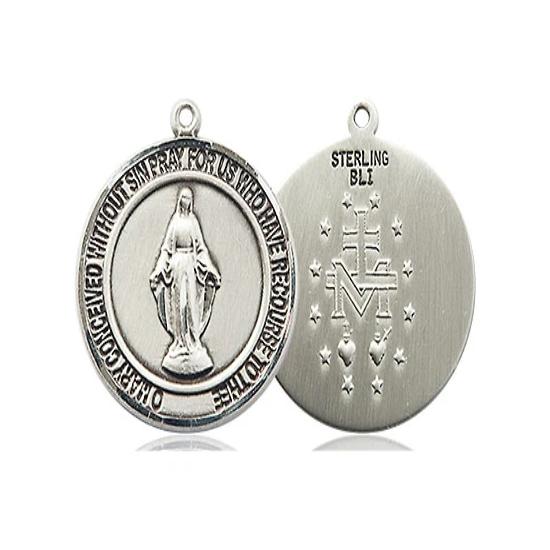 Miraculous Medal Necklace - Sterling Silver - 3/4 Inch Tall by 5/8 Inch Wide with 18" Chain