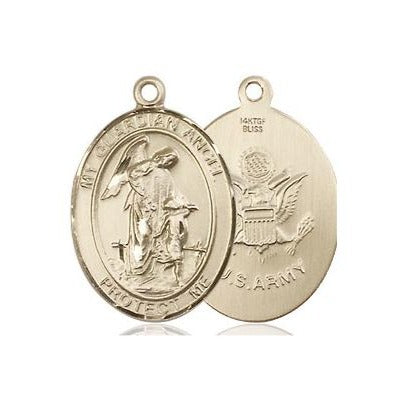Guardian Angel Army Medal Necklace - 14K Gold Filled - 3/4 Inch Tall x 1/2 Inch Wide with 18" Chain