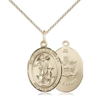 Guardian Angel Army Medal Necklace - 14K Gold - 3/4 Inch Tall x 1/2 Inch Wide with 18" Chain