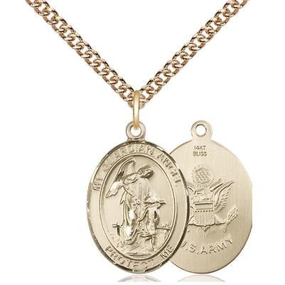 Guardian Angel Army Medal Necklace - 14K Gold - 3/4 Inch Tall x 1/2 Inch Wide with 24" Chain