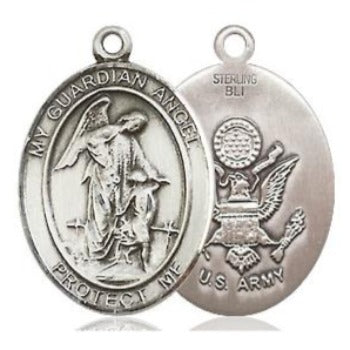Guardian Angel Army Medal - Sterling Silver - 3/4 Inch Tall x 1/2 Inch Wide