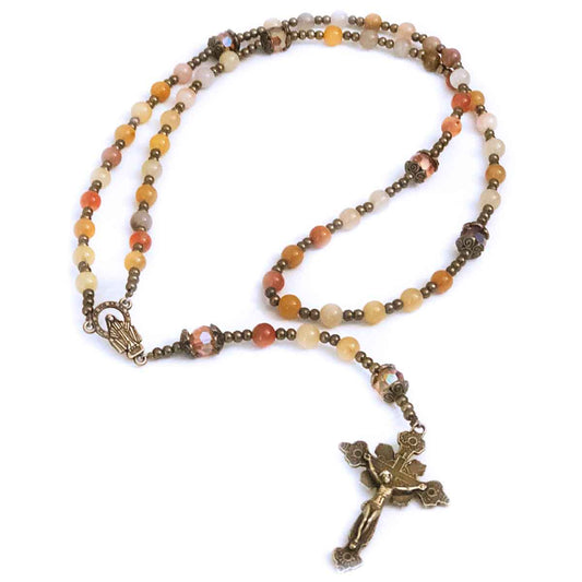Our Lady of Grace Yellow Multi-Color Jade Stone Rosary and Bracelet Set by Catholic Heirlooms