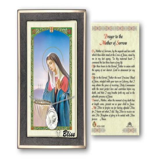 Sorrowful Mother Catholic Medal With Prayer Card - Sterling Silver