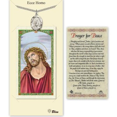 Ecce Homo Catholic Medal With Prayer Card - Pewter
