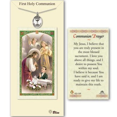 First Holy Communion Catholic Medal With Prayer Card - Pewter