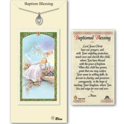 Baptism Catholic Medal With Prayer Card - Pewter