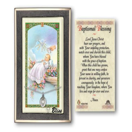 Baptism Catholic Medal With Prayer Card - Sterling Silver