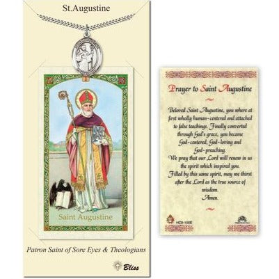 St. Augustine of Hippo Catholic Medal With Prayer Card - Pewter