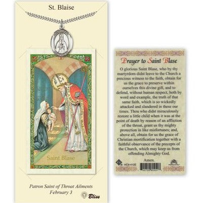 St. Blaise Catholic Medal With Prayer Card - Pewter