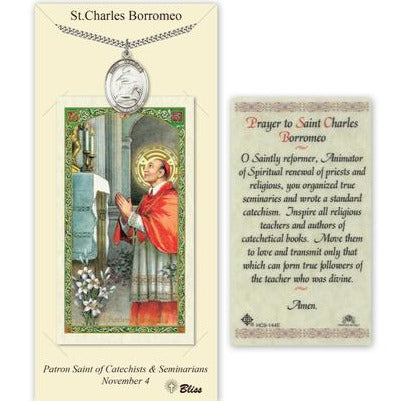 St. Charles Borromeo Catholic Medal With Prayer Card - Pewter