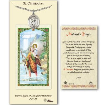 St. Christopher Catholic Medal With Prayer Card - Pewter