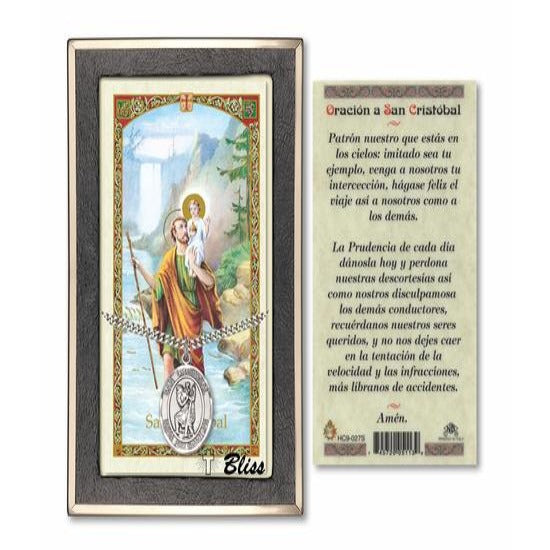 San Cristobal Catholic Medal With Prayer Card - Sterling Silver