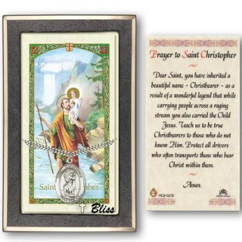 St. Christopher Catholic Medal With Prayer Card - Sterling Silver