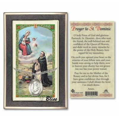St. Dominic de Guzman Catholic Medal With Prayer Card - Sterling Silver