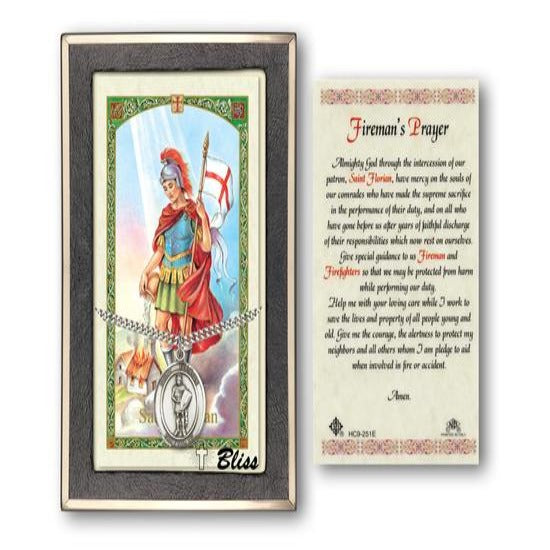 St. Florian Catholic Medal With Prayer Card - Sterling Silver