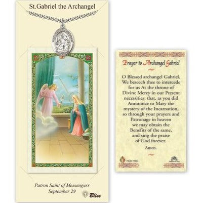 St. Gabriel the Archangel Catholic Medal With Prayer Card - Pewter