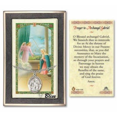 St. Gabriel the Archangel Catholic Medal With Prayer Card - Sterling Silver