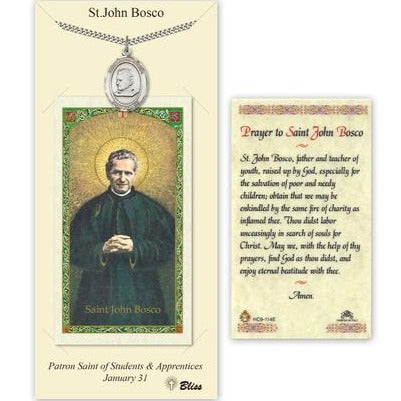 St. John Bosco Catholic Medal With Prayer Card - Pewter