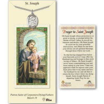 St. Joseph Catholic Medal With Prayer Card - Pewter