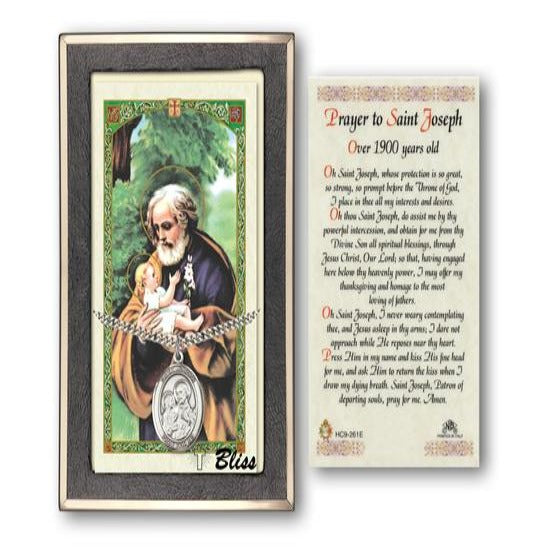 St. Joseph Catholic Medal With Prayer Card - Sterling Silver