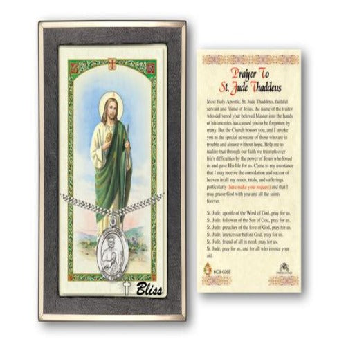 St. Jude Thaddeus Catholic Medal With Prayer Card - Sterling Silver