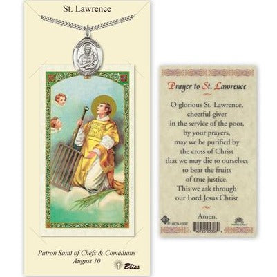 St. Lawrence Catholic Medal With Prayer Card - Pewter
