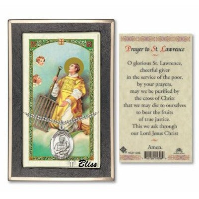 St. Lawrence Catholic Medal With Prayer Card - Sterling Silver