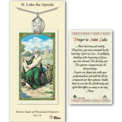 St. Luke the Apostle Catholic Medal With Prayer Card - Pewter