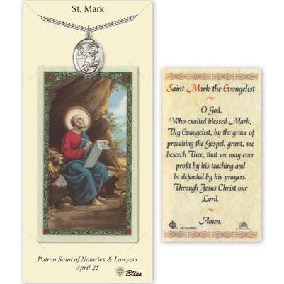 St. Mark the Evangelist Catholic Medal With Prayer Card - Pewter