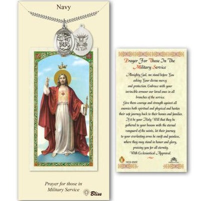 St. Michael Navy Catholic Medal With Prayer Card - Pewter