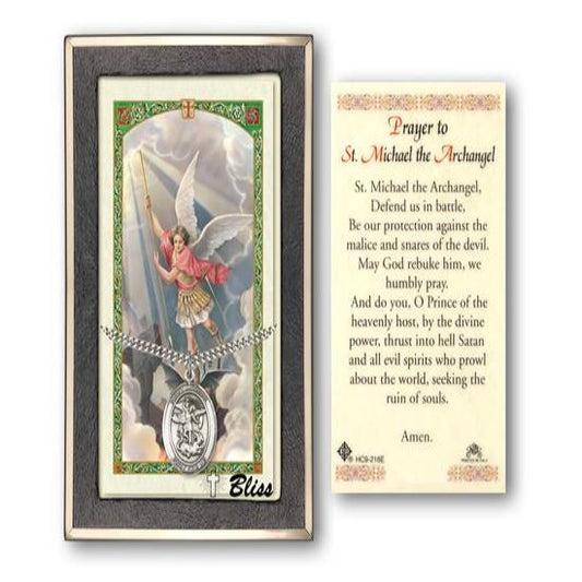 St. Michael the Archangel Catholic Medal With Prayer Card - Sterling Silver
