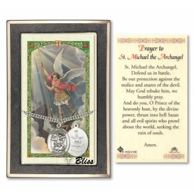St. Michael Army Catholic Medal With Prayer Card - Sterling Silver