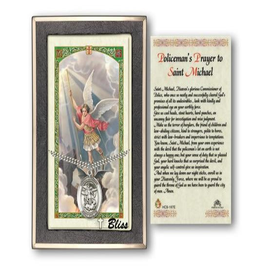 St. Michael the Archangel Catholic Medal With Prayer Card - Sterling Silver