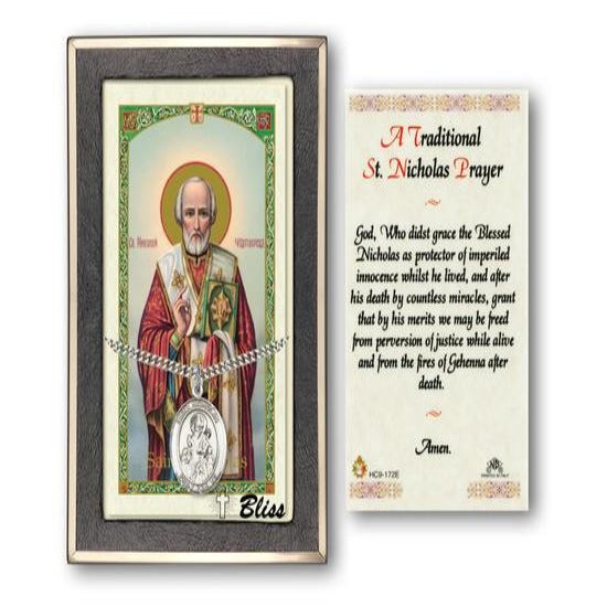 St. Nicholas Catholic Medal With Prayer Card - Sterling Silver